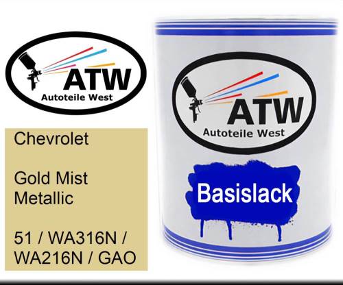 Chevrolet, Gold Mist Metallic, 51 / WA316N / WA216N / GAO: 1L Lackdose, von ATW Autoteile West.